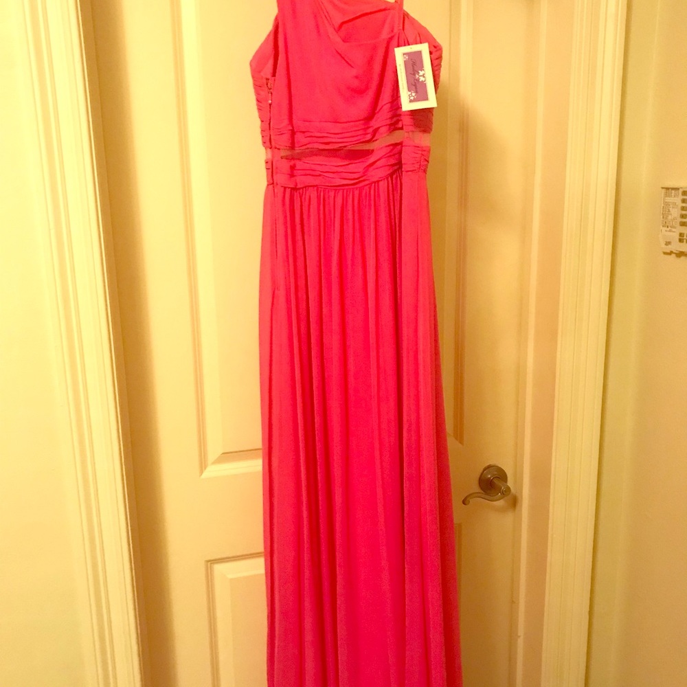 Hot pink one-shouldered gown. NWT. JUNIORS